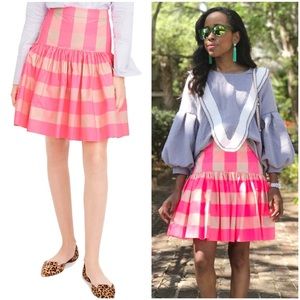 J. CREW Buffalo Check Skirt Neon Ruffle Hem Pink